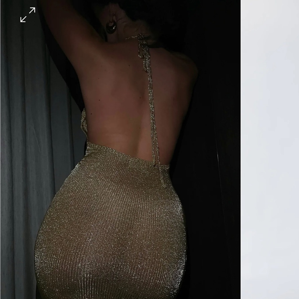 Meshki gold sparkly halter dress